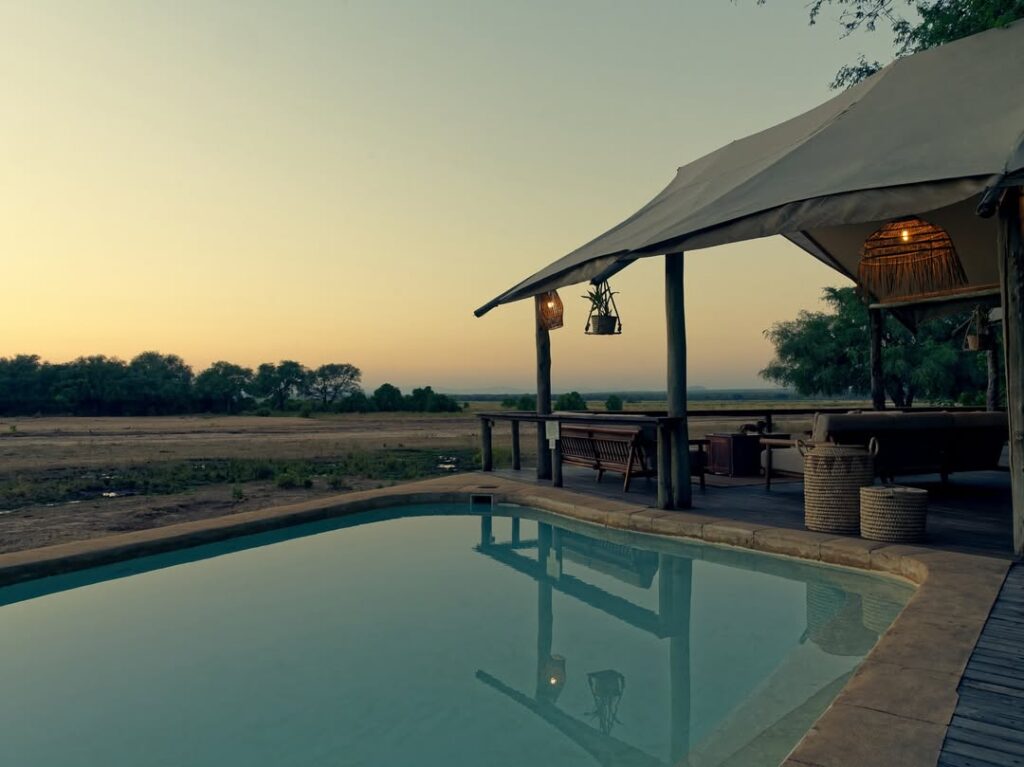 Luxury tented suite at Dulini Anabezi with Zambezi River view.